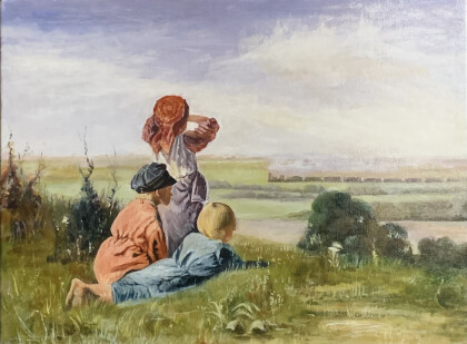 Жанровая сцена пейзаж с поездом