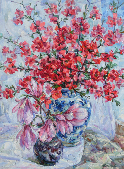 Магнолия и цветущий миндаль