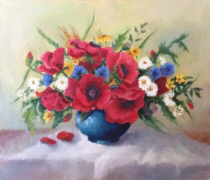 Натюрморт с цветами. Масляная живопись.