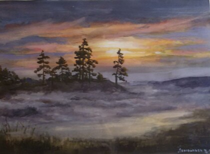 Туман на закате солнца