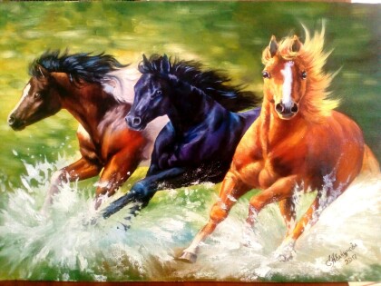 Картина маслом " тройка"