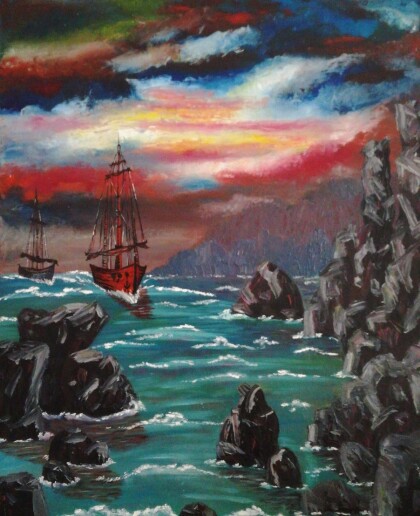 Малиновый закат в бухте