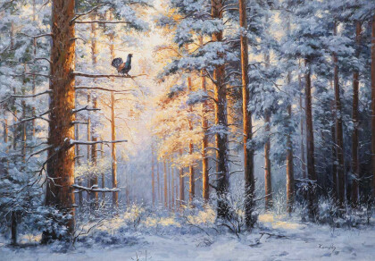 Глухарь в зимнем лесу