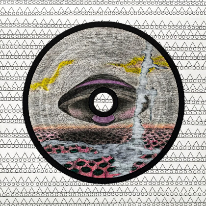 Знак Фантастическая картина с пейзаже Летающий корабль Земля из глаз