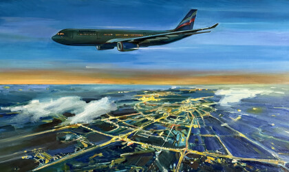 Самолет летит над Москвой