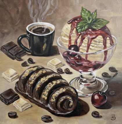 Вишневый десерт и крепкий кофе