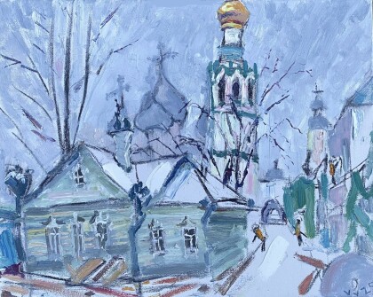 Трое в оранжевых жилетах. Вологда, стройка. Софийский собор