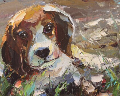 Маленький бигль на прогулке