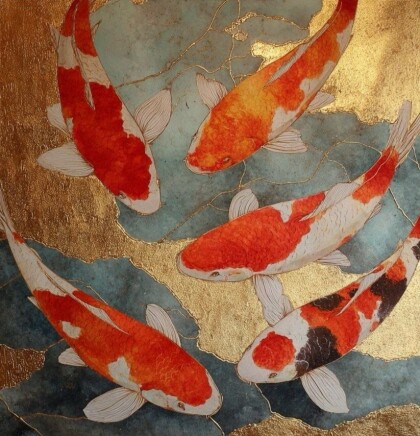 Карпы кoи в водoемe