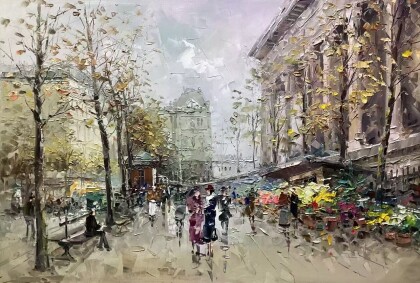 Вид на цветочный рынок на площади Мадлен (вольная копия А. Бланшара)