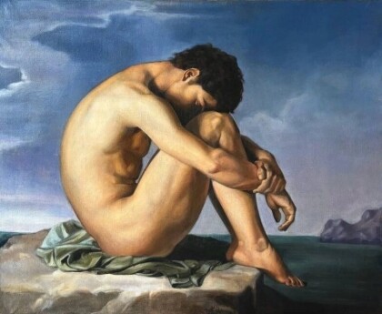 «Сидячий обнаженный юноша» Ипполит Фландрен. Копия