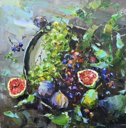 Сладкий урожай. Натюрморт с инжиром и виноградом