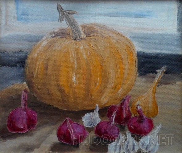 Натюрморт с тыквой и чесноком