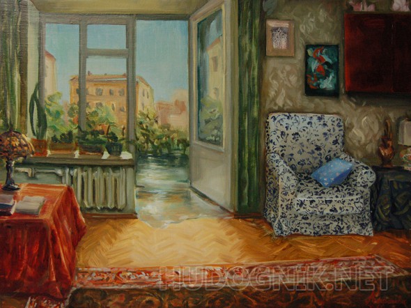 Картина маслом на холсте с изображением интерьера - Жара