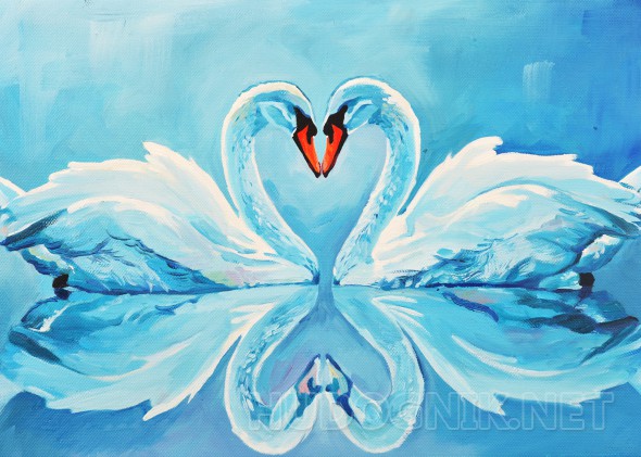 Картина маслом на холсте - Лебеди