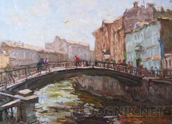 Питерский пейзаж маслом на картоне