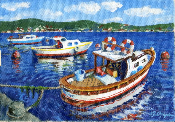 Морской пейзаж с катерами - Босфор