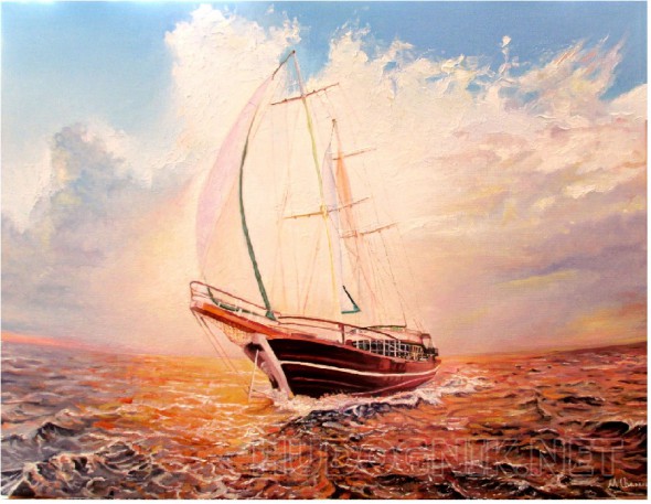 Морской пейзаж с парусником