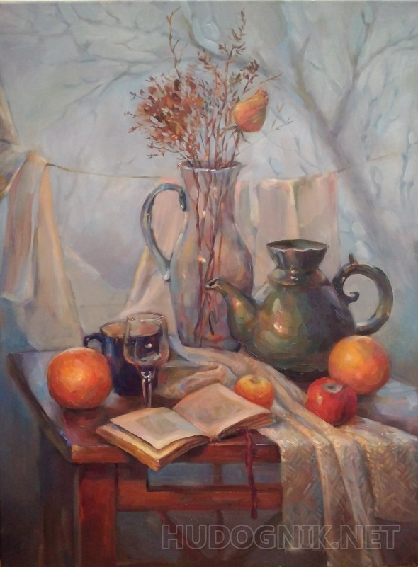 Натюрморт с чайником и апельсинами