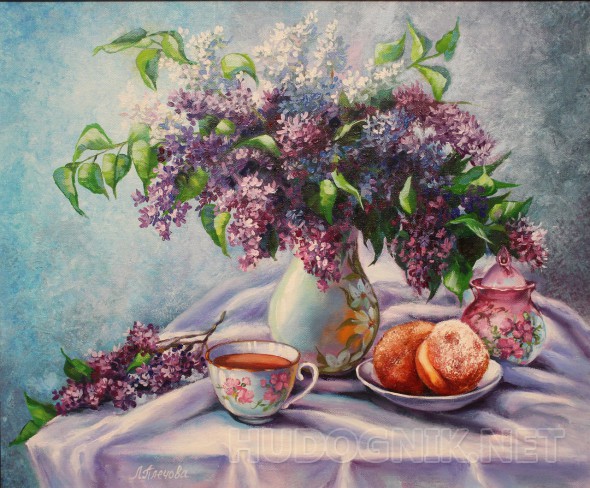 Картина маслом на холсте - Сирень и берлинеры