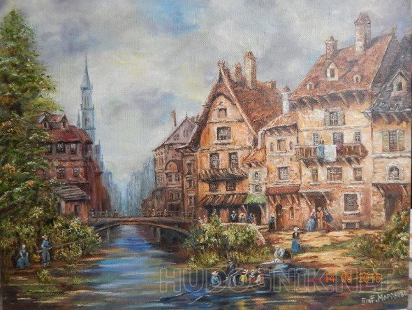 Пейзаж маслом на холсте - Старая Голландия