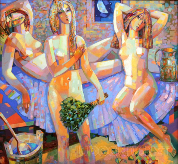 Картина маслом на холсте - Вечерняя банька