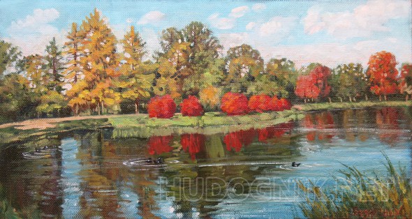 Картина маслом - пейзаж - Лиственницы