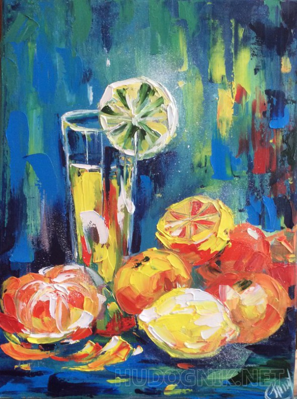 Натюрморт с фруктами на холсте