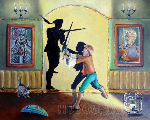 Картина маслом на холсте - Бой с тенью