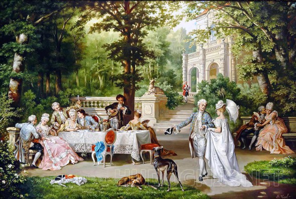 Жанровая картина маслом на холсте - Светская вечеринка