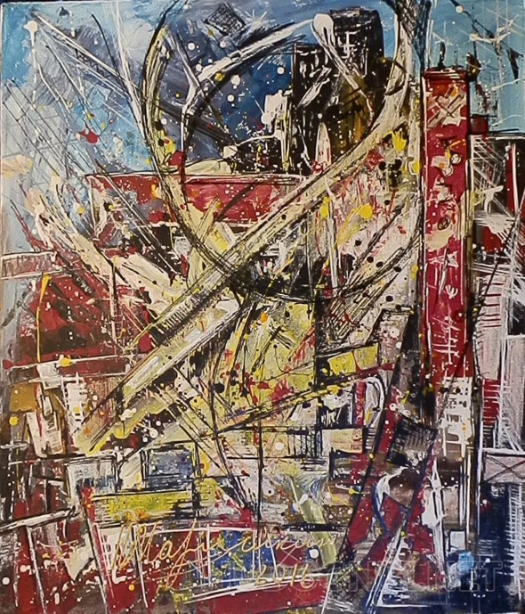 Картина - Абстракция акрилом на холсте - Отражение