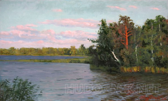 Пейзаж озера вечером